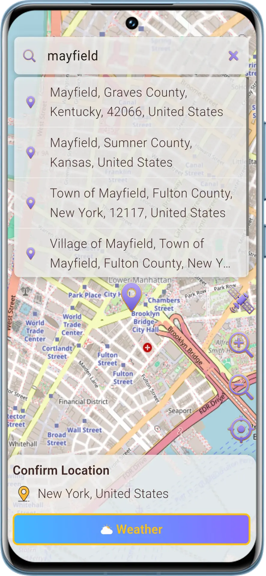 Search location screen